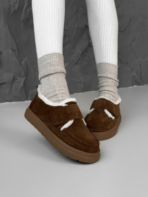 Женские замшевые угги с меховой подкладкой с липучкой Карамель (246/теса 4) модель P_230337-S37_230337 Фото