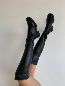 Жіночі шкіряні ботфорти чорного кольору з хутряною підкладкою (900/Кароліна2) модель P_135274-S36_136523 Фото