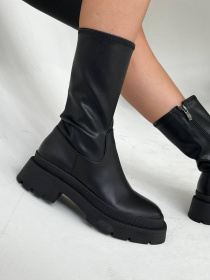 Жіночі черевики зі шкіри чорного кольору з овчиною та стрейч-шкірою (522/21181) модель P_135311-S36_20000707 Фото