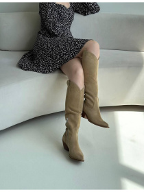 Женские высокие замшевые казаки кожаный подклал кемел (529/10140) модель P_165165-S38_165165 Фото