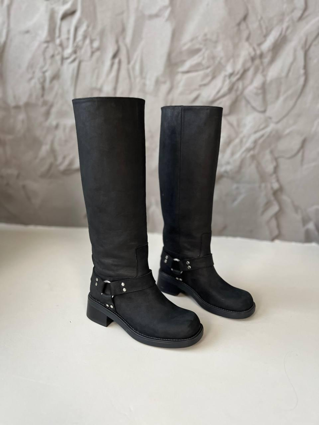 Жокейские сапоги из натуральной кожи нубук на байке черный (535/Хейли) модель P_197524-S36_200576 Фото