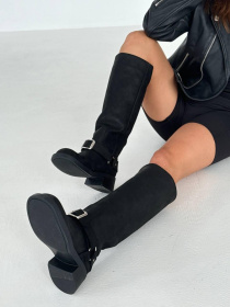 Жокейские сапоги из натуральной кожи нубук на байке черный (535/Хейли) модель P_197524-S36_200576 Фото