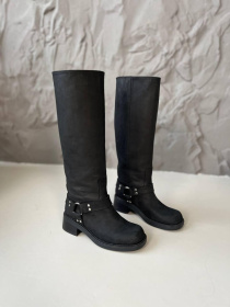 Жокейские сапоги из натуральной кожи нубук на байке черный (535/Хейли) модель P_197524-S36_200576 Фото