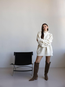 Високі замшеві козаки з гострим носиком на байці Дерево (629/Бостон) модель P_234687 Фото