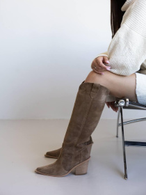 Високі замшеві козаки з гострим носиком на байці Дерево (629/Бостон) модель P_234687 Фото