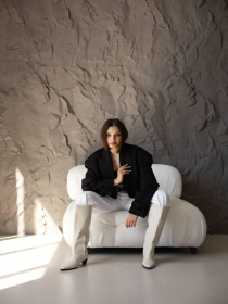 Високі шкіряні чоботи-труби з гострим носиком тенесі лотос (622/4086) модель P_234977-S39_235950 Фото