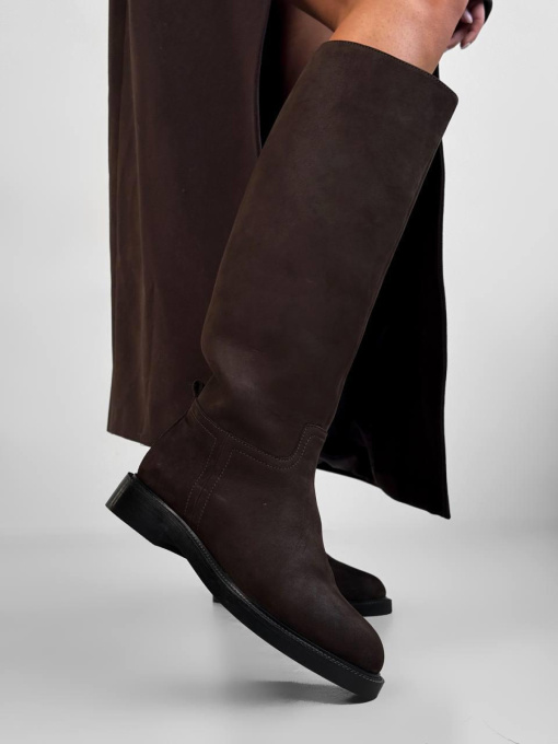 Женские сапоги-трубы из нубука на меху коричневый (619/Йорк) модель P_199634-S36_199658 Фото