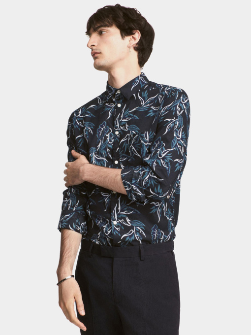 Рубашка повседневная H&M модель 5016196RP12_темно-синий с рисунком Фото