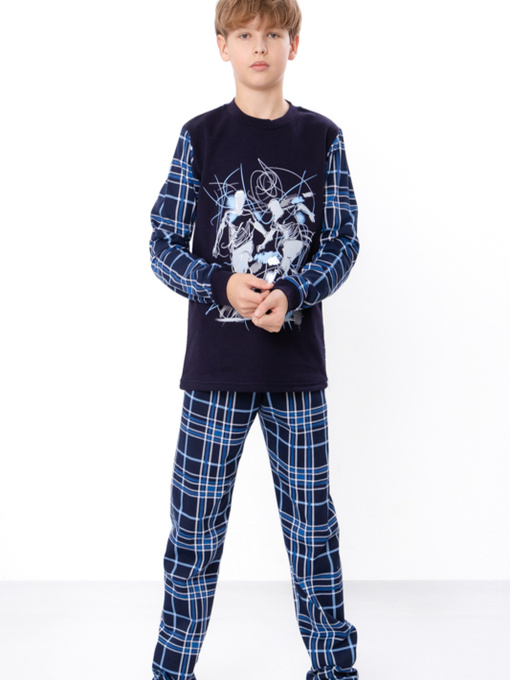 Утеплена піжама для хлопчика (кофта та штани) з малюнком, Синій Носи Своє (6076-024-33-1-2) модель 6076-024-33-1-2-kltinka-chornilxno-sinj Фото