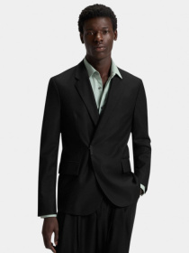 Черный приталенный пиджак Hans254F2X с логотипом на застежке модель 11406 Фото