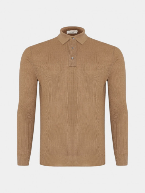 Бежевое шерстяное поло в мелкий рубчик модель 11307 Фото