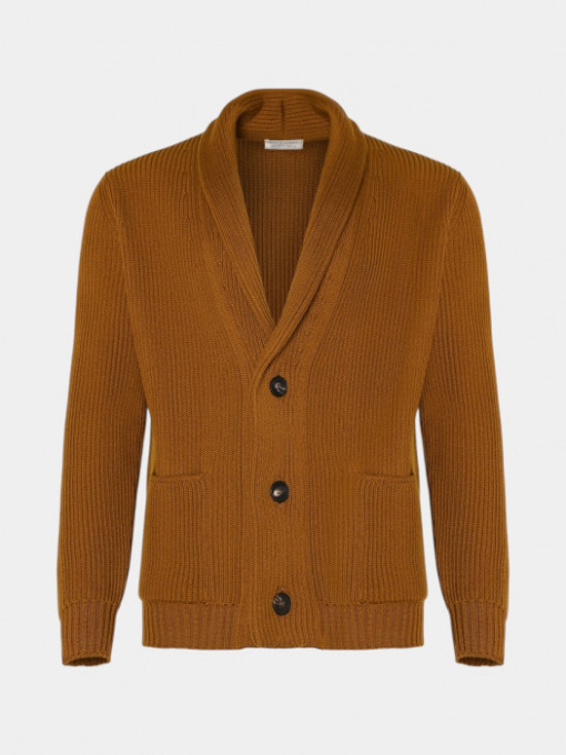 Кэмел шерстяной кардиган из фактурной вязки модель 11313 Фото