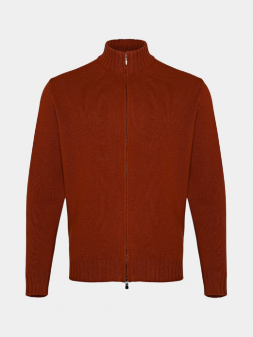Оранжевый шерстяной кардиган на молнии модель 11302 Фото