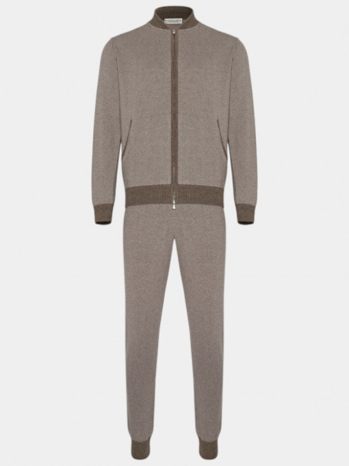 Темно-бежевый шерстяной костюм со свитшотом и брюками-джогерами модель 11316 Фото