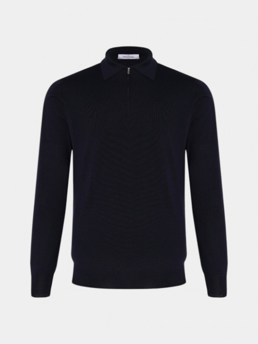 Темно-синее шерстяное поло с длинными рукавами модель 11294 Фото