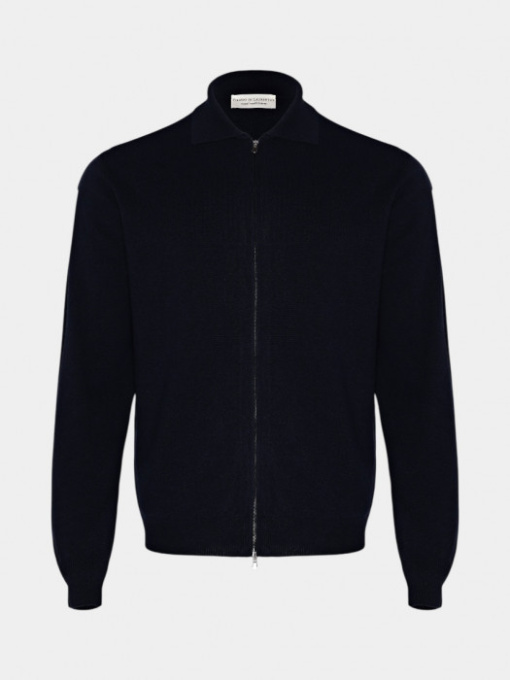 Темно-синий шерстяной кардиган с воротником-поло модель 11300 Фото