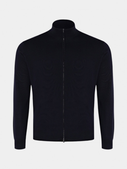 Темно-синий шерстяной кардиган на молнии модель 11297 Фото