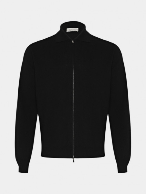 Черный шерстяной кардиган с воротником-поло модель 11301 Фото