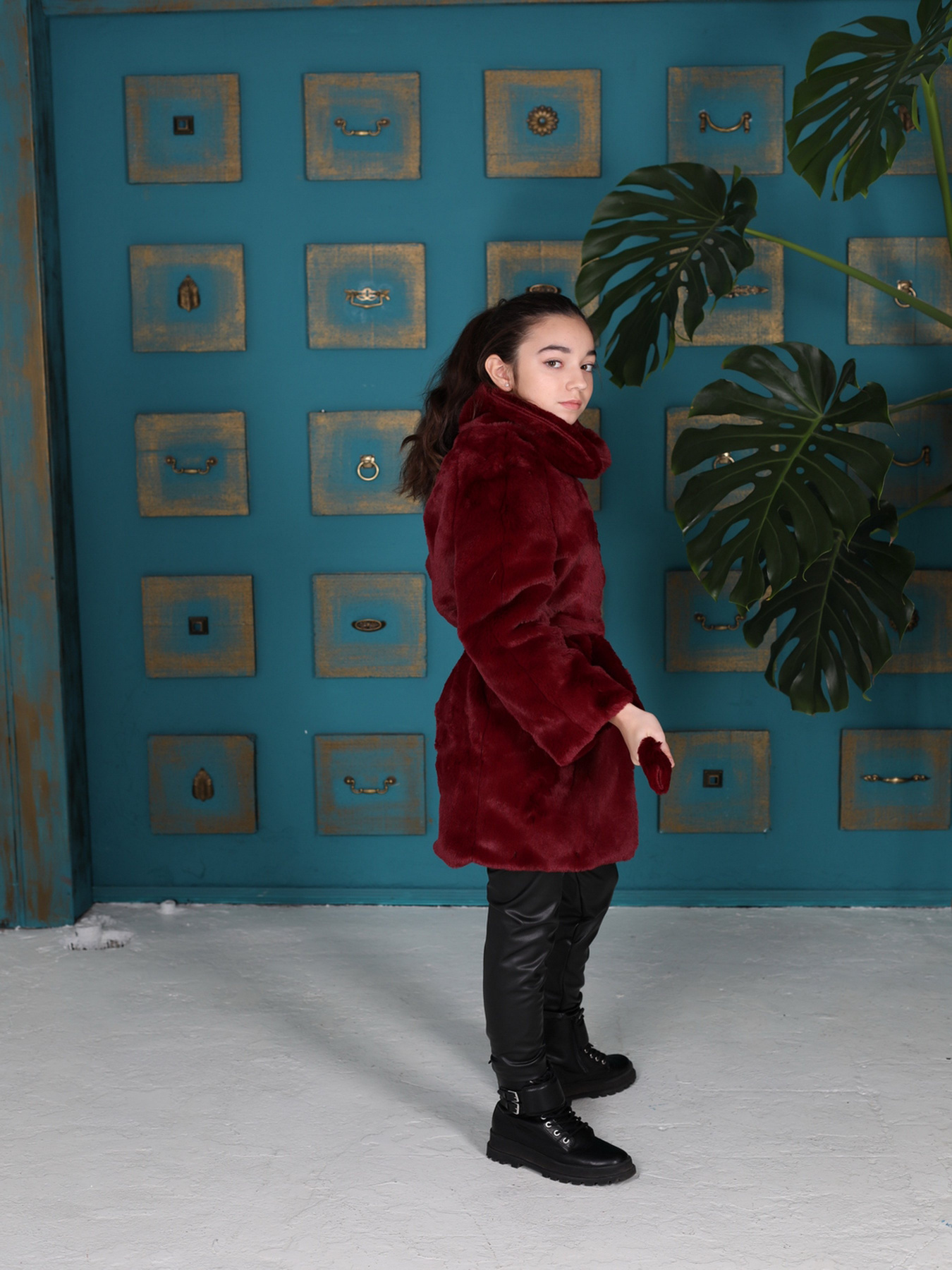 Шуба ISSA Plus модель CD-485_burgundy Фото