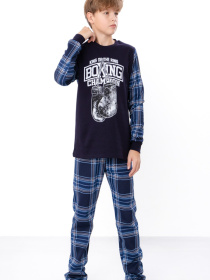 Утеплена піжама для хлопчика (штани+кофта) з принтом, Різнокольоровий (мультиколор) Носи Своє (6076-024-33-1-1) модель 6076-024-33-1-1-kltinka-chornilxno-sinj-bezh Фото