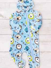 Теплий махровий комбінезон для хлопчика з капюшоном та принтом, Блідо-блакитний Носи Своє (5039-035-4) модель 5039-035-4-zvrqta-svtlo-blakitnij Фото