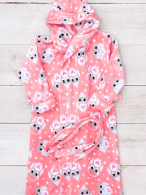 Махровий принтований халат для дівчинки з капюшоном, Кораловий​ Носи Своє (6390-035-5) модель 6390-035-5-sova-svtlij-koral Фото