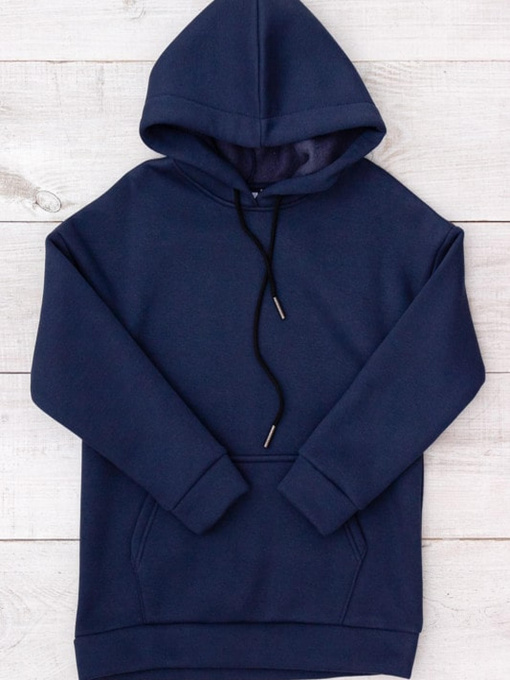 Тепле підліткове худі для хлопчика однотонне з капюшоном на шнурках, Темно-синій Носи Своє (6394-025-1) модель 6394-025-1-sinxo-chornij Фото