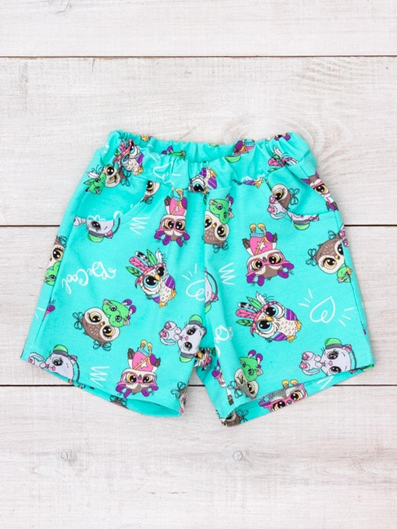 Шорти для дівчинки трикотажні з яскравим принтом, Ментоловий Носи Своє (6033-055) модель 6033-055-sova-mentol Фото