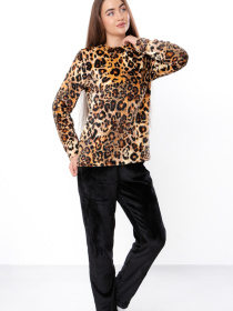 Махрова піжама жіноча (штани та кофта) з принтом, Леопардовий принт Носи Своє (8162-035-1) модель 8162-035-1-leopard-korichnevij Фото