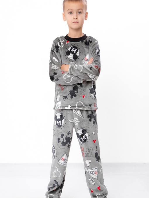 Тепла принтована махрова піжама для хлопчика (толстовка та штани), Сірий Носи Своє (6079-035-4-1) модель 6079-035-4-1-mickey-srij Фото