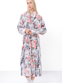 Махровий халат жіночий принтований з шалевим коміром та кишенями, Світло-сірий​ Носи Своє (8577-035) модель 8577-035-parizh-na-sromu Фото