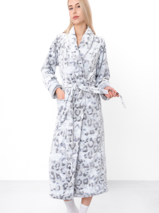 Махровий халат жіночий принтований з шалевим коміром та кишенями, Перлинний Носи Своє (8577-035) модель 8577-035-blakitno-srij Фото