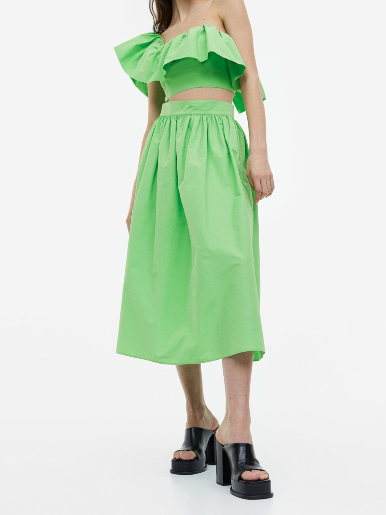 Юбка миди H&M модель 1162516wer_Салатовый Юбка миди H&M модель 1162516wer_Салатовый Фото