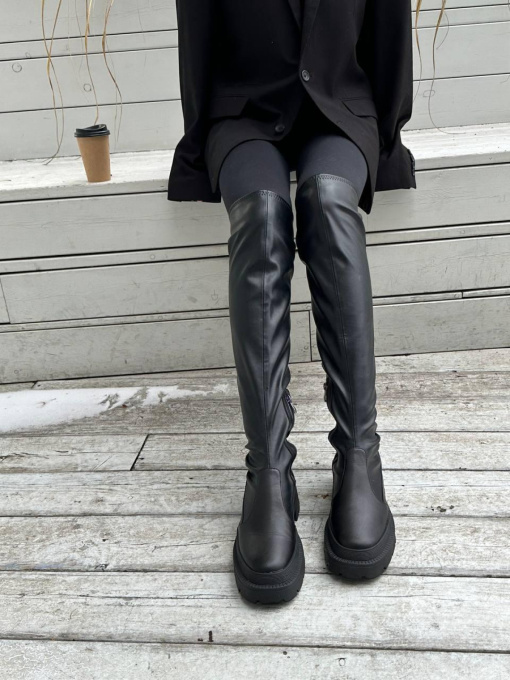 Ботфорти з натуральної шкіри та стрейч-шкіри з овчини чорні (900-13/ 21164) модель P_132686-S36_135922 Фото