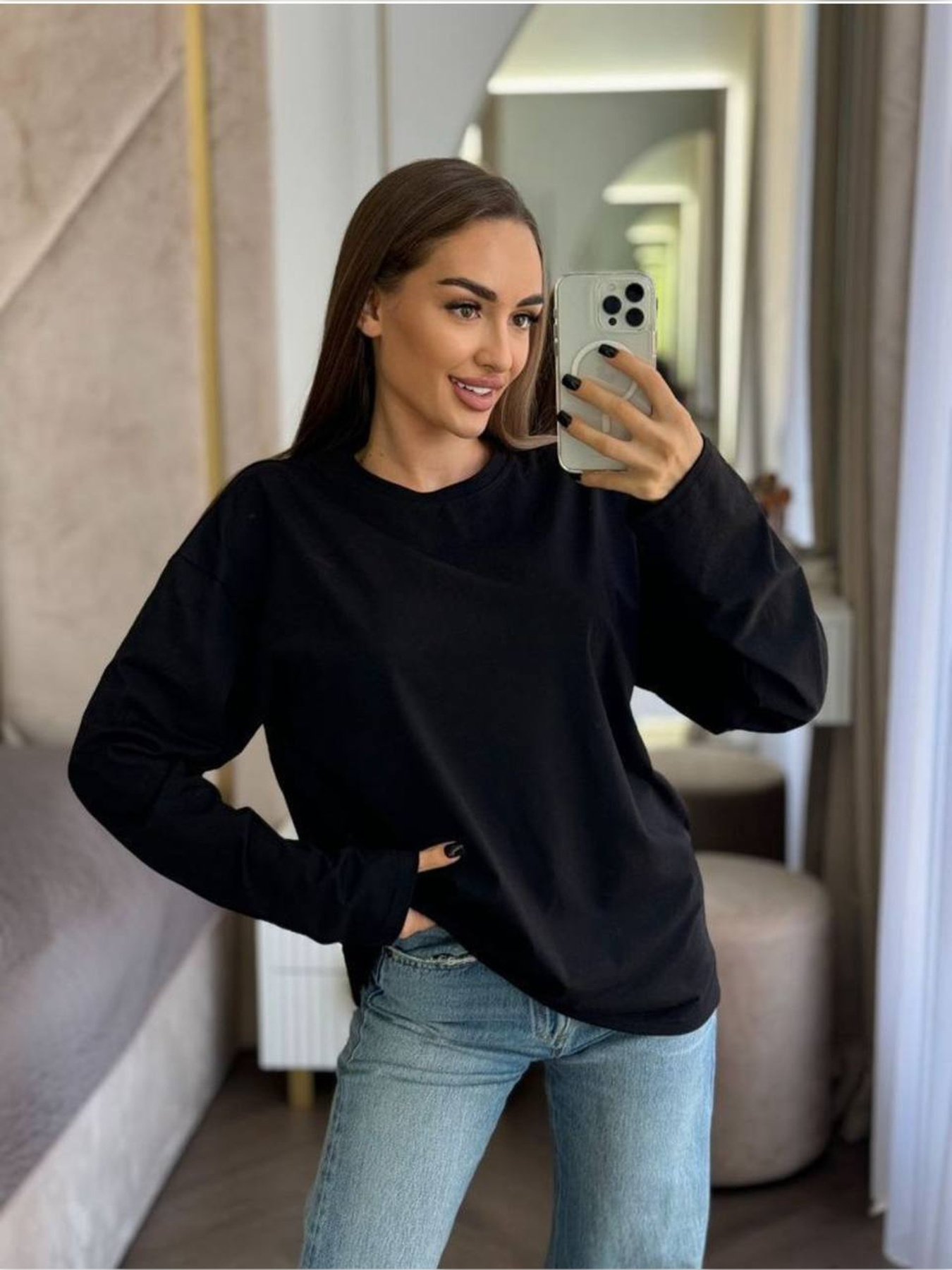 Лонгслив женский оверсайз чёрный модель Wn199 Фото