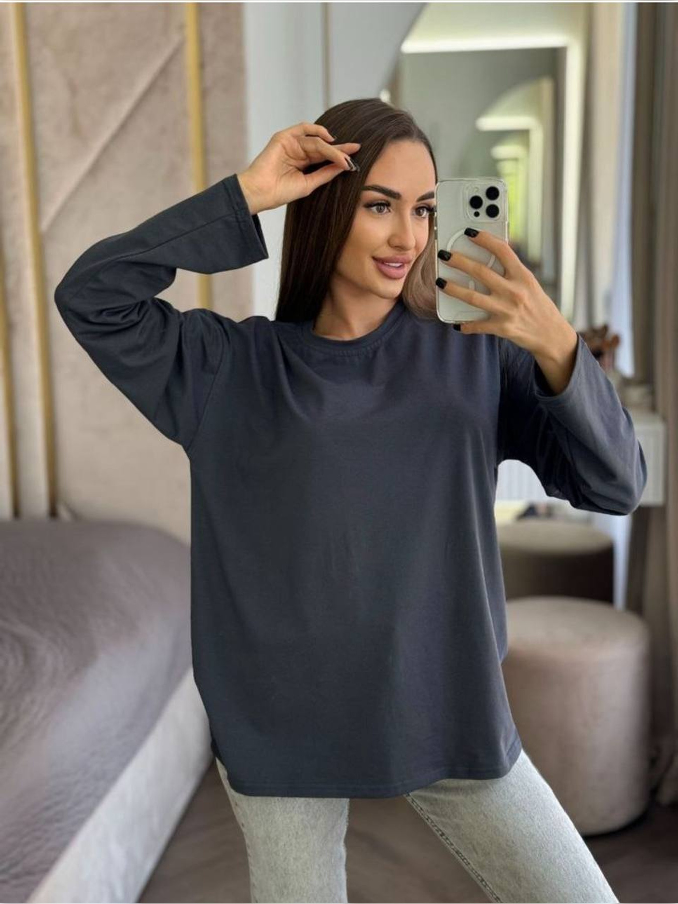 Лонгслив женский оверсайз стальной модель Wn200 Фото