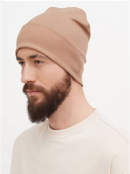Шапка трикотажная мужская песочного цвета модель Mn141 Фото