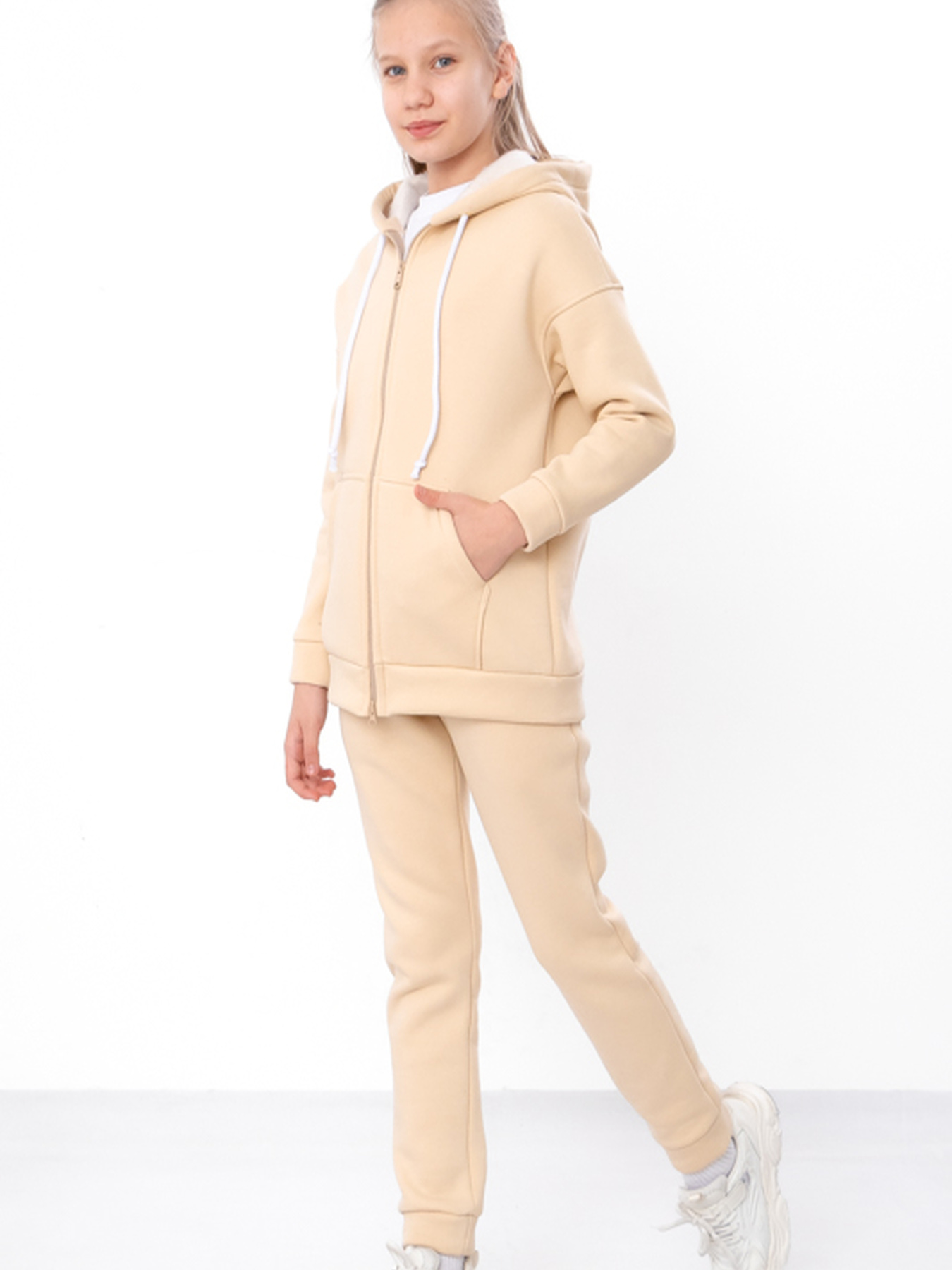 Теплий спортивний костюм для дівчинки: Zip-худі на блискавці та штани, Бежевий Носи Своє (6422-025) модель 6422-025-bezhevo-zhovtij Фото