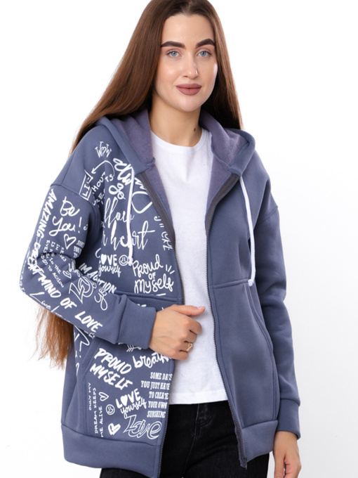 Жіноче тепле zip-худі із принтом-графіті (оверсайз ), Темно-сірий​ Носи Своє (8357-025-33) модель 8357-025-33-marengo Фото