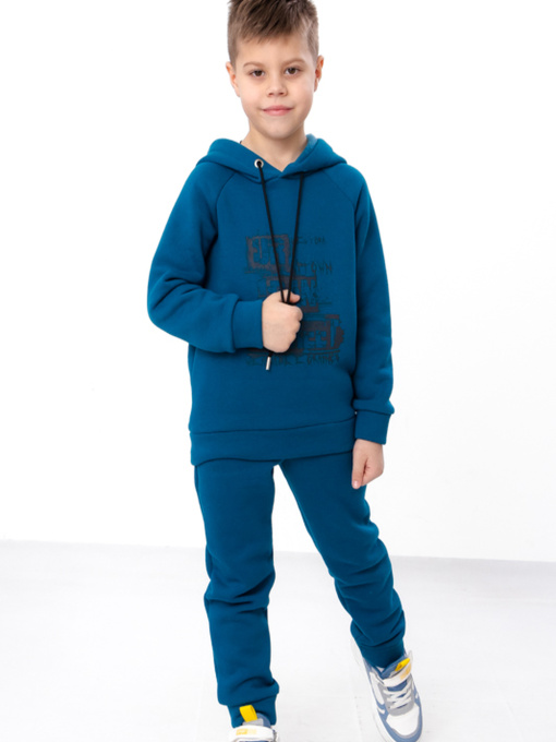 Теплий костюм для хлопчика: худі з написом та однотонні штани, Темно-бірюзовий Носи Своє (6314-025-33-4) модель 6314-025-33-4-temna-bryuza-street Фото