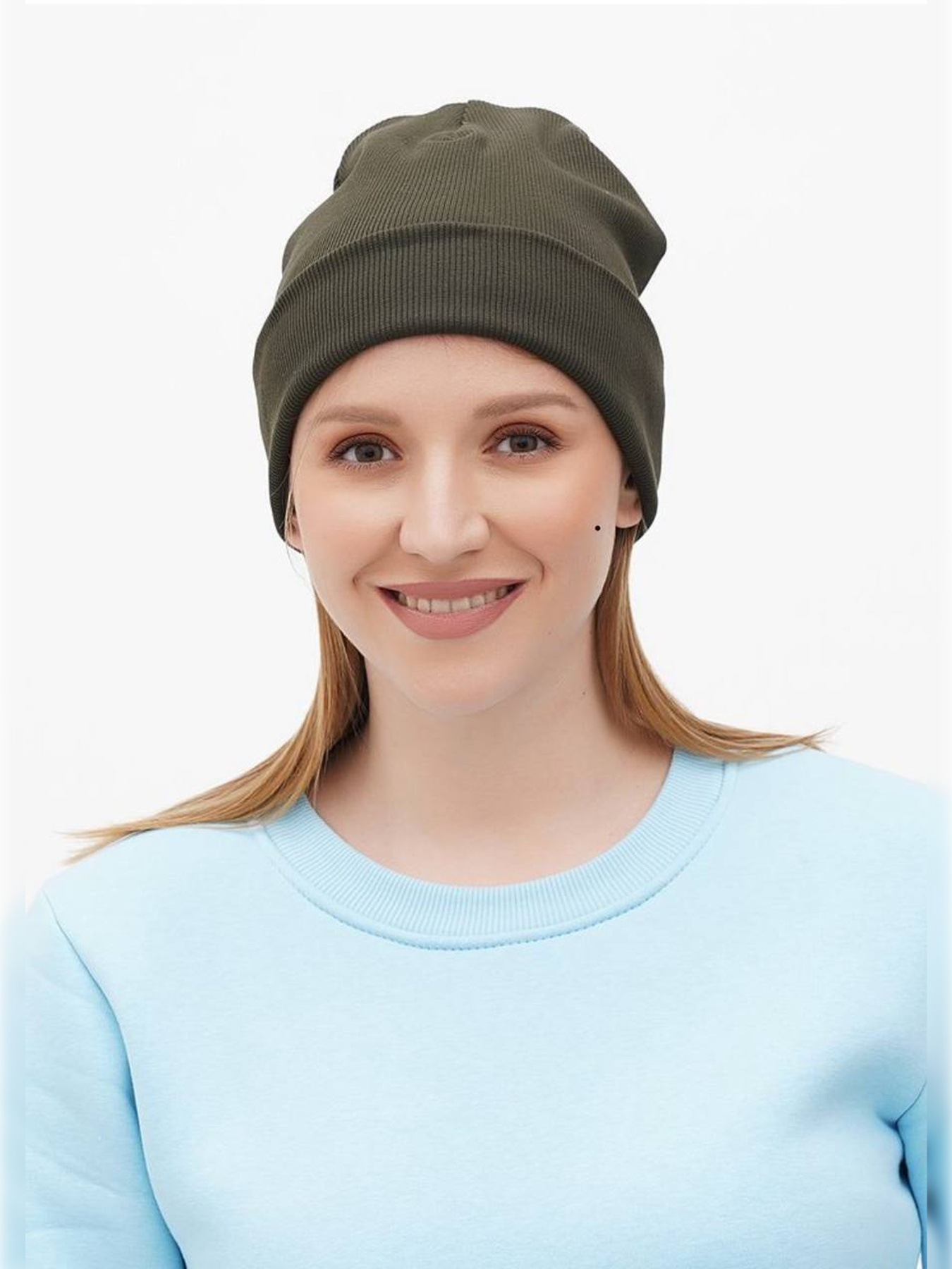 Шапка трикотажна жіноча хакі модель Wn209 Фото