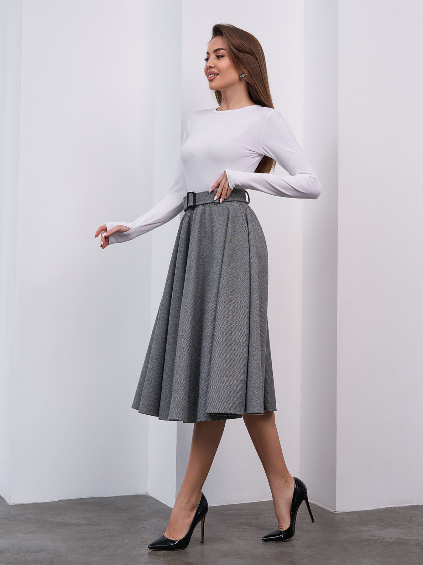 Юбка миди ISSA Plus модель 15460_серый Фото