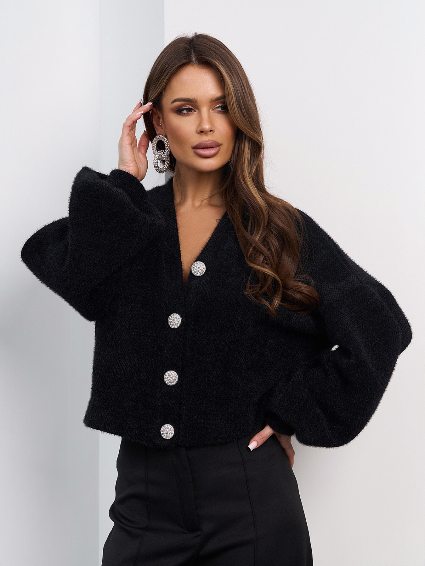 Кардиган ISSA Plus модель SA-692_черный Фото