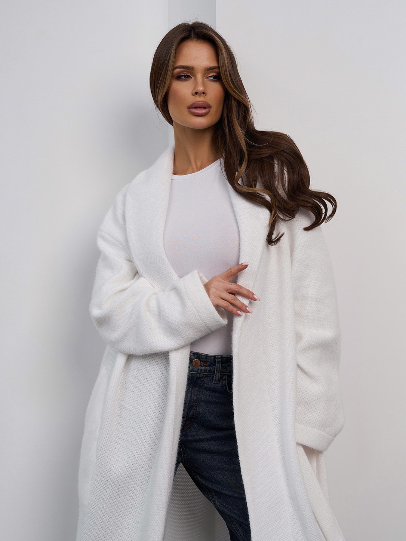 Кардиган ISSA Plus модель 15470_молочный Фото