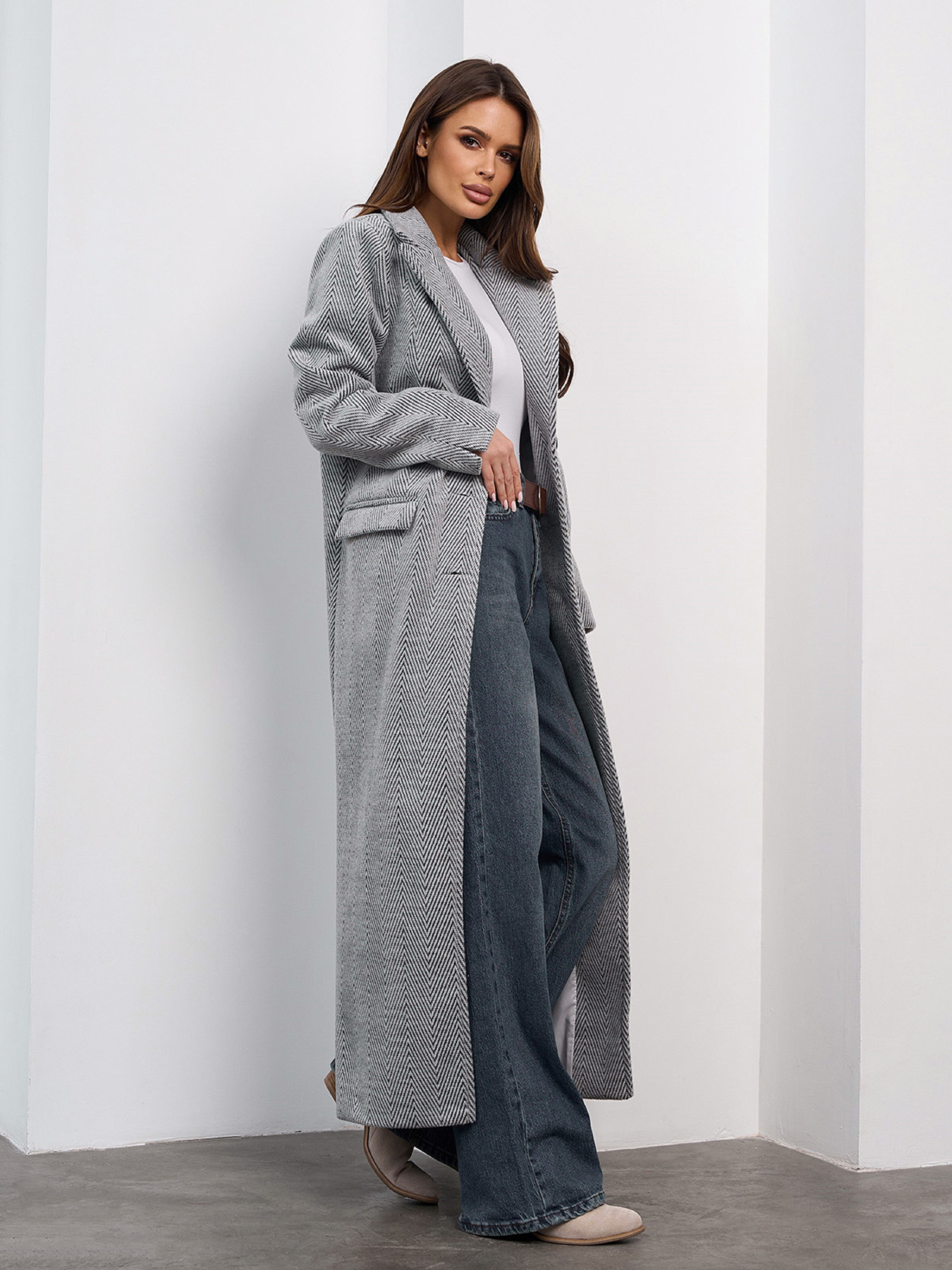 Пальто ISSA Plus модель 15472_серый Пальто ISSA Plus модель 15472_серый Фото