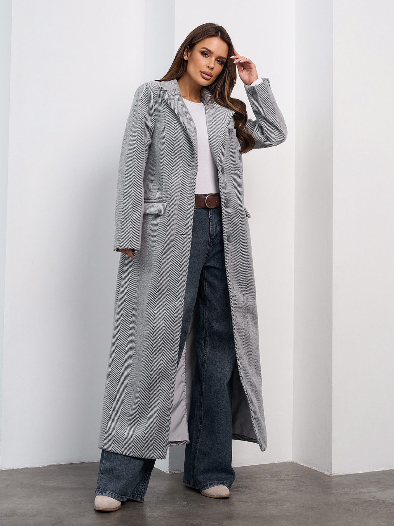 Пальто ISSA Plus модель 15472_серый Пальто ISSA Plus модель 15472_серый Фото