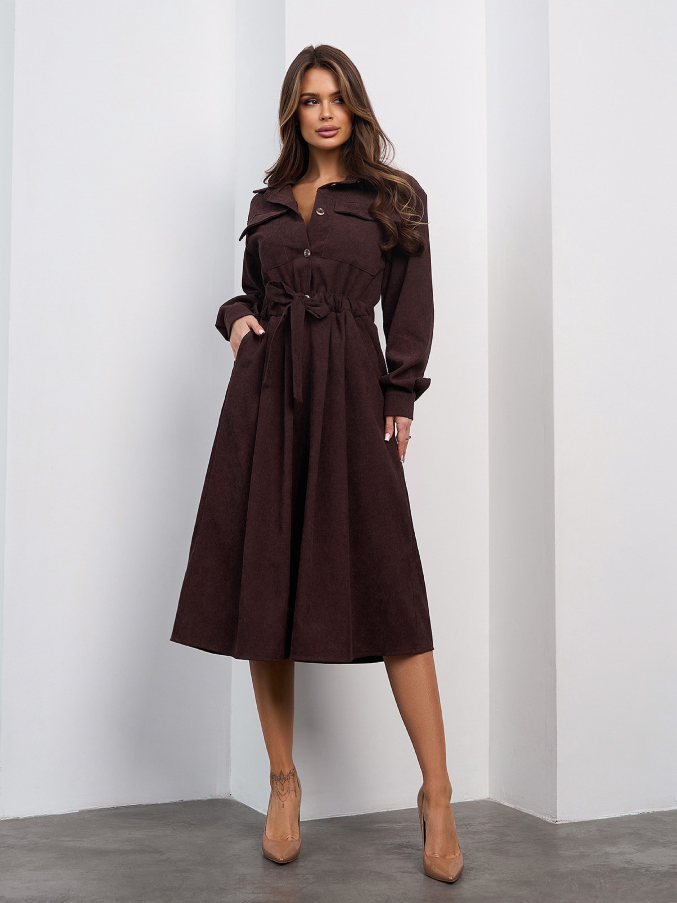 Сукня міді ISSA Plus модель SA-561_темно-коричневый Фото