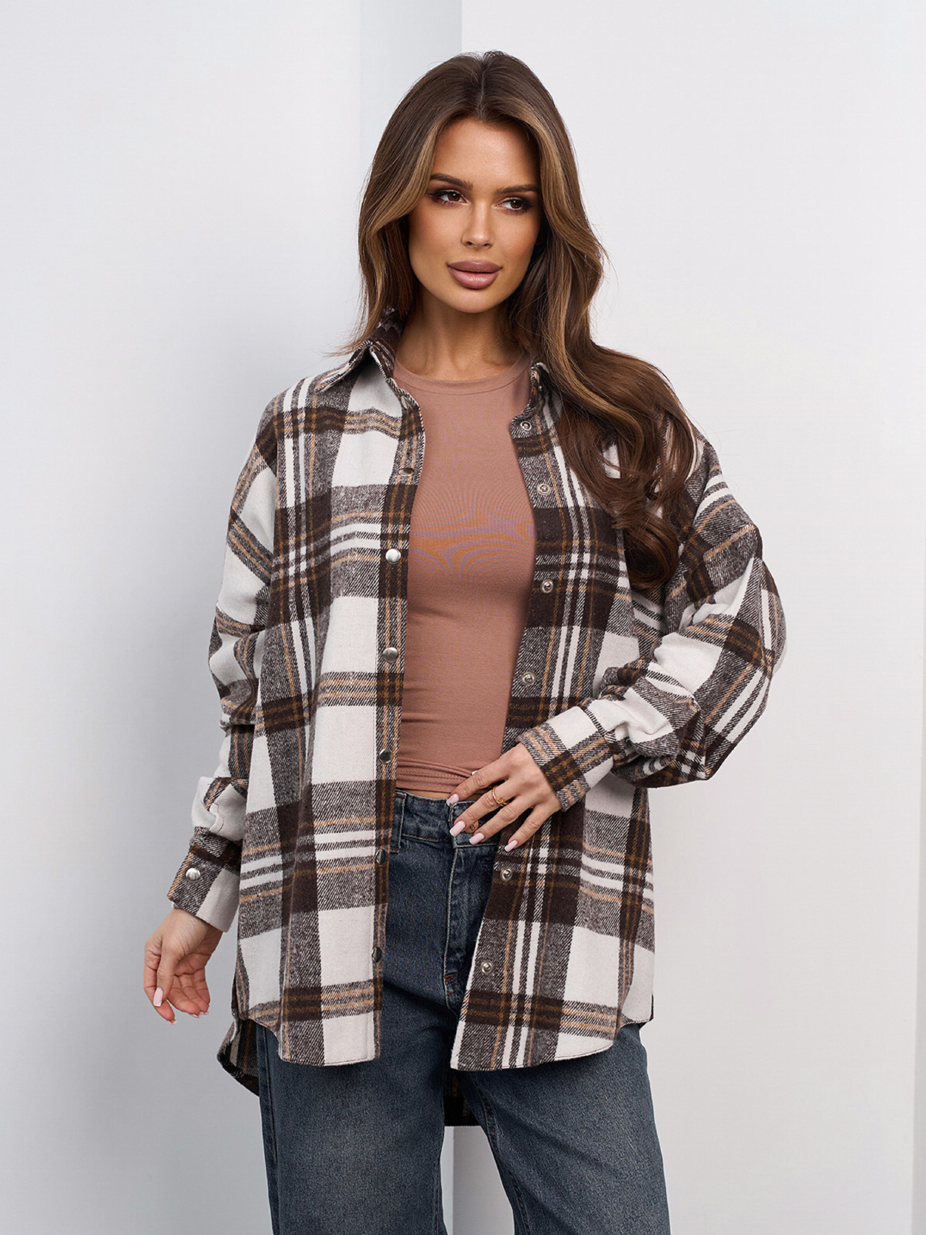 Рубашка повседневная ISSA Plus модель SA-684_белый_коричневый Рубашка повседневная ISSA Plus модель SA-684_белый_коричневый Фото