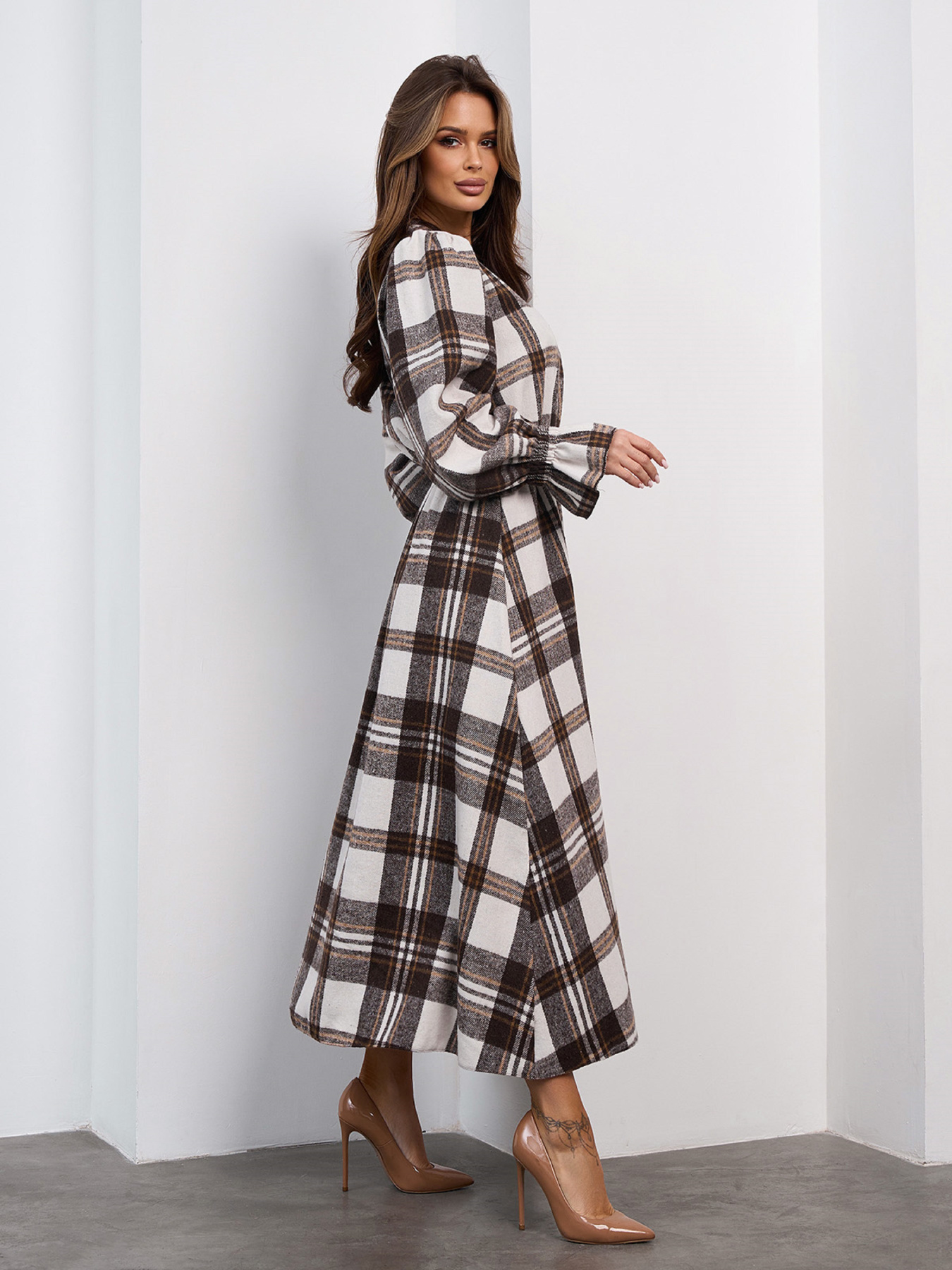 Платья модель SA-691_белый_коричневый Фото