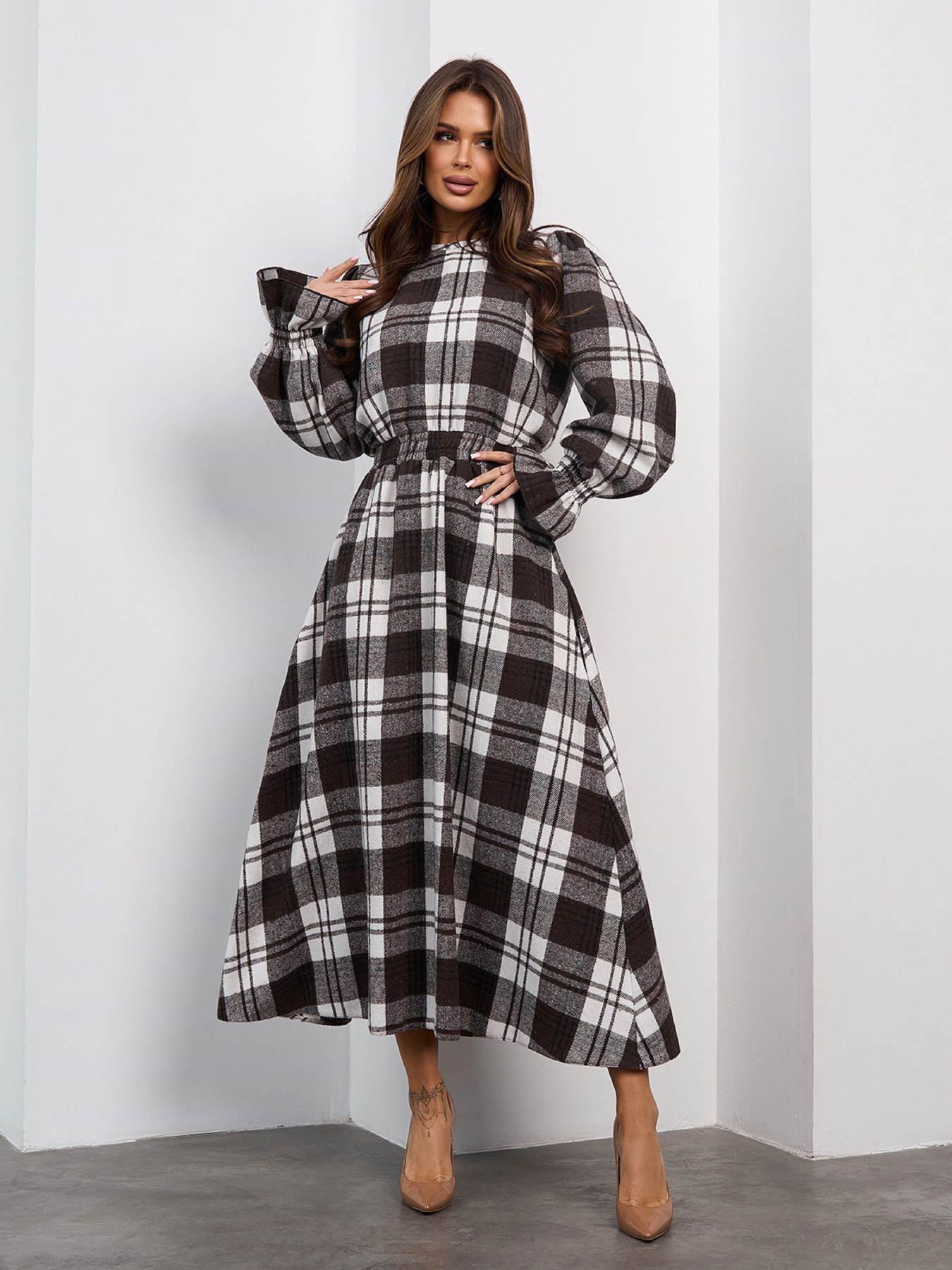 Платья модель SA-691A_белый_коричневый Фото